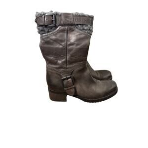 Janet & Janet Gray Leather Wool Lined Boots Sz 39